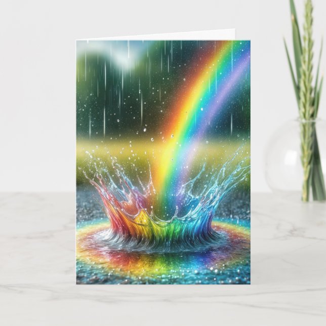 Tarjeta El arcoiris de cumpleaños azotando un charco (Anverso)