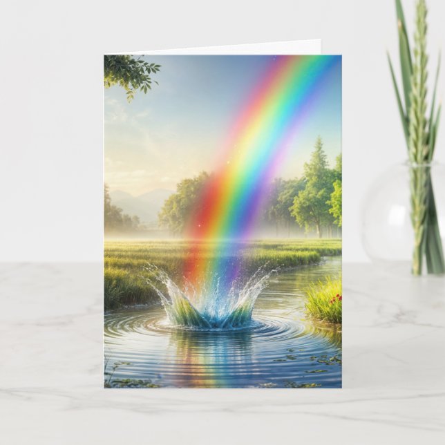 Tarjeta El arcoiris de cumpleaños azotando un río (Anverso)