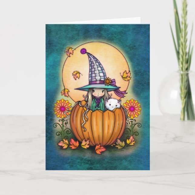 Tarjeta El Arte de Halloween de La Bruja y Luna (Anverso)