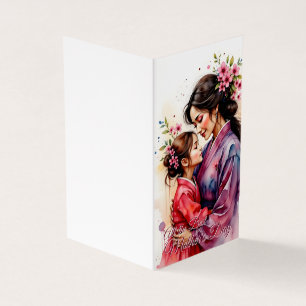 Tarjeta El arte de Kimono en el Día de la Madre con abrazo
