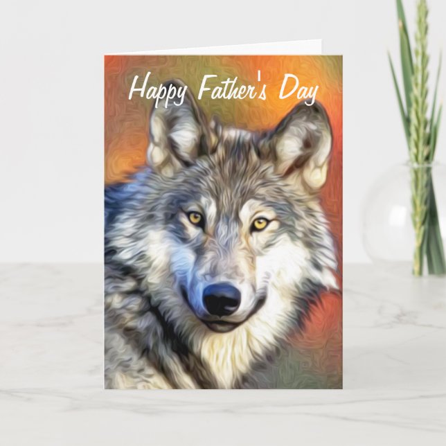 Tarjeta El arte del lobo gris pintando el feliz día del pa (Anverso)