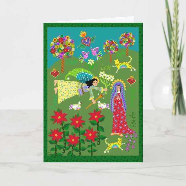 Tarjeta El arte folclórico Angel Gabriel y la Virgen María (Anverso)