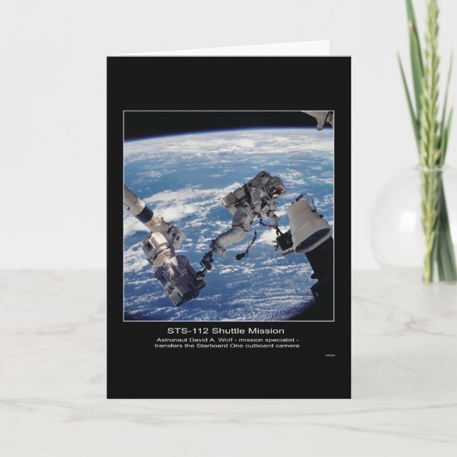 Tarjeta El astronauta David A. Wolf transfiere el O de (Anverso)