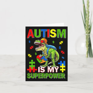 Tarjeta El autismo de los niños de Dinosaur T-rex es mi au