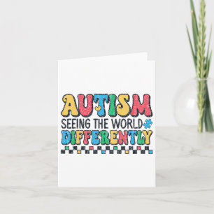 Tarjeta El Autismo Ve El Mundo Distinguido Autismo Retro A