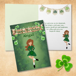 Tarjeta El baile irlandés Shamrock le desea a Brown Hair B