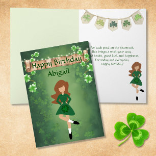 Tarjeta El baile irlandés Shamrock le desea a Brown Hair B
