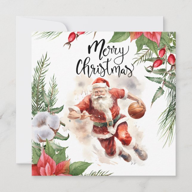 Tarjeta El baloncesto Santa Claus está jugando con Navidad (Anverso)