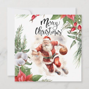 Tarjeta El baloncesto Santa Claus está jugando con Navidad
