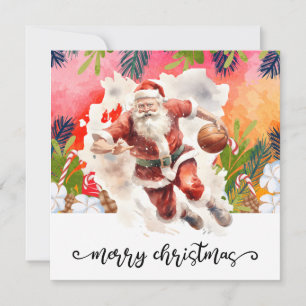 Tarjeta El baloncesto Santa Claus está jugando con Navidad