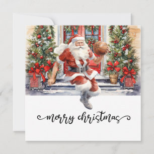 Tarjeta El baloncesto Santa Claus está jugando con Navidad