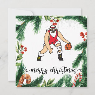 Tarjeta El baloncesto Santa Claus está jugando con Navidad