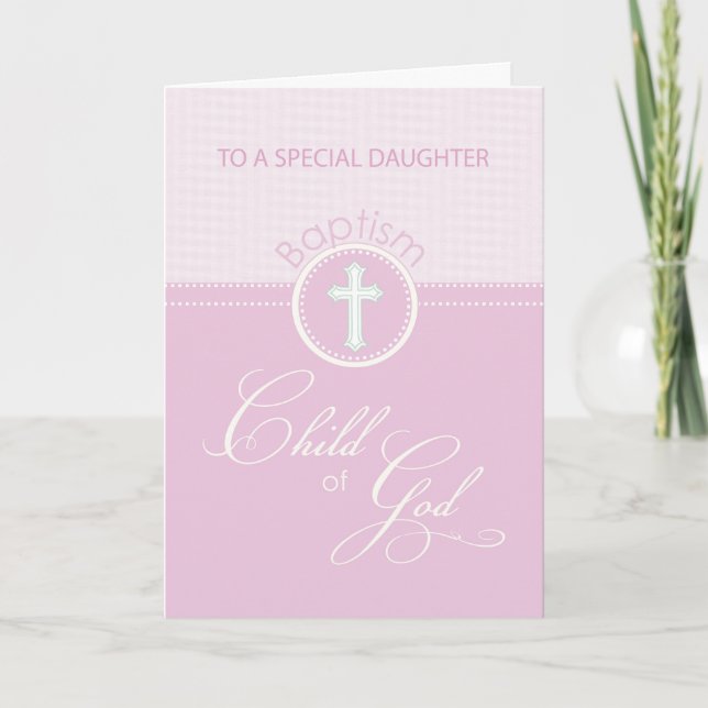 Tarjeta El bautismo de la hija felicita al niño rosado de  (Anverso)
