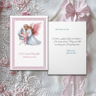 Tarjeta El bautismo de personalizable saluda con ángel y b