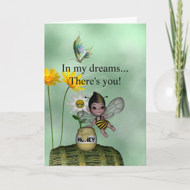 Tarjeta El bebé adorable lindo manosea la miel de la abeja (Anverso)