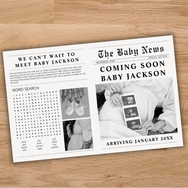 Tarjeta El bebé de un periódico se acerca pronto a la Invi (newspaper pregnancy announcement new baby pregnancy reveal expecting)