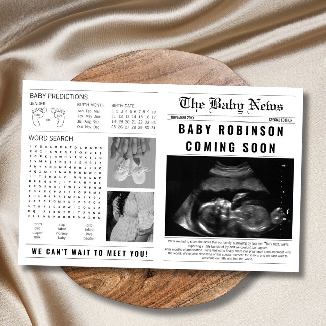 Tarjeta El bebé de un periódico se acerca pronto a la Invi (baby coming soon newspaper pregnancy announcement template)