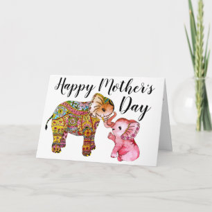 Tarjeta El bebé elefante del boho rosado feliz día de la m