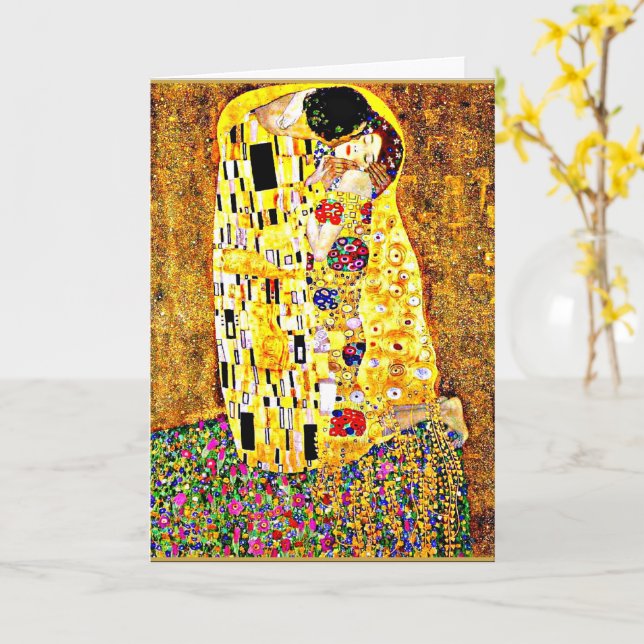 Tarjeta El beso, famoso cuadro de Gustav Klimt (flor amarilla)