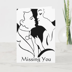 Tarjeta El beso "Te Extraño" romántico retro monocromo