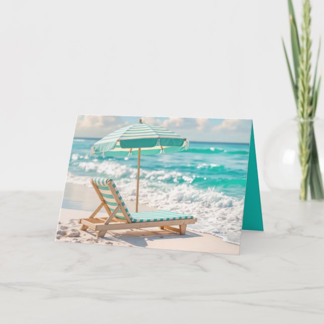 Tarjeta El Birday Beach Chaise Lounge On White Sand (Anverso)