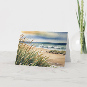 Tarjeta El Birthday Watercolor Beach Grass and Ocean Scene