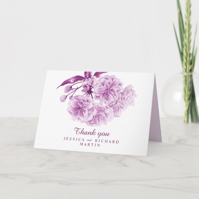 Tarjeta El boda púrpura del arte de las flores de la (Anverso)