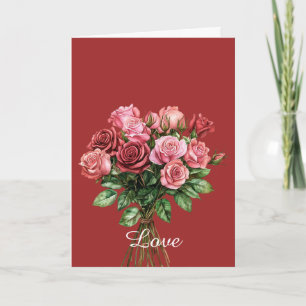 Tarjeta El Bouquet de las rosas rosadas de la Bonito roja