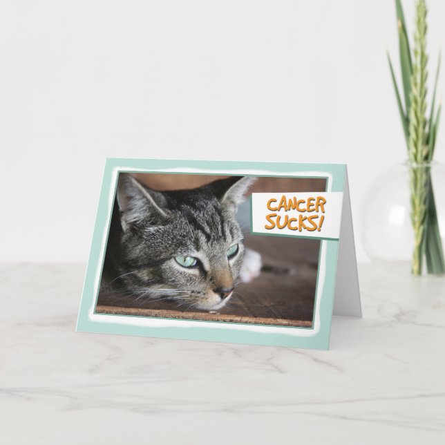 Tarjeta El cáncer chupa, gato triste (Anverso)