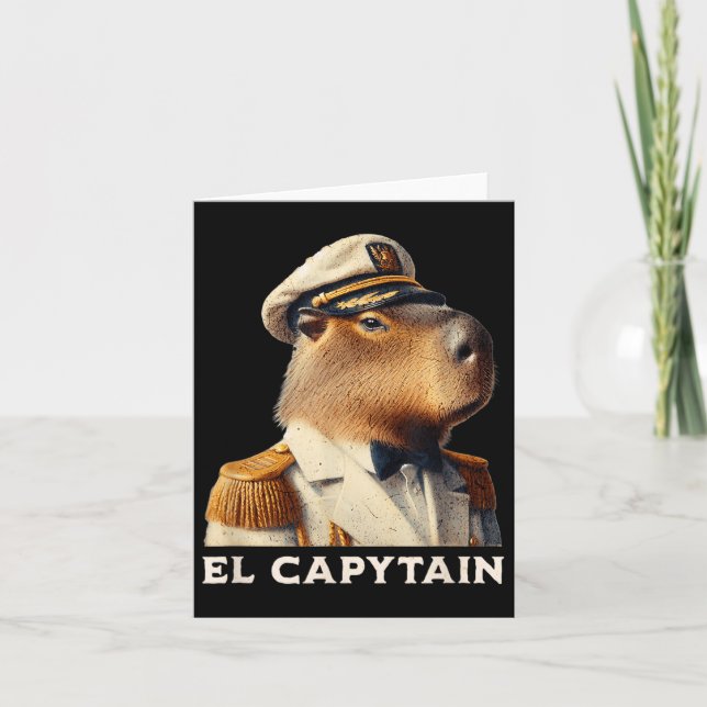 Tarjeta El Capytain es un capibara capitán de barco gracio (Anverso)