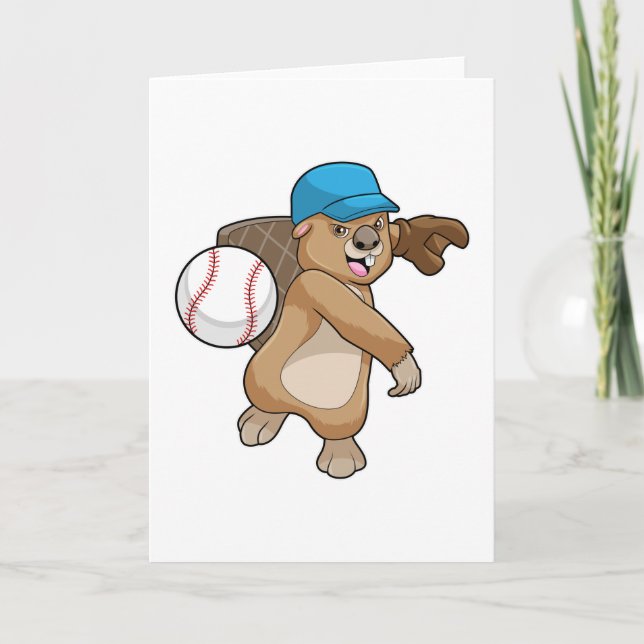 Tarjeta El castor del béisbol deportivo con gorra (Anverso)
