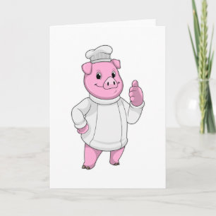 Tarjeta El cerdo como cocinero con el gorra del chef