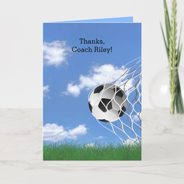 Tarjeta El coche del fútbol le agradece con la bola en red (Anverso)