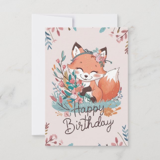 Tarjeta El colorido cumpleaños de Fox Dreamy (Anverso)