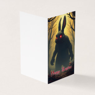 Tarjeta El conejo de Pascua espeluznante en el bosque somb