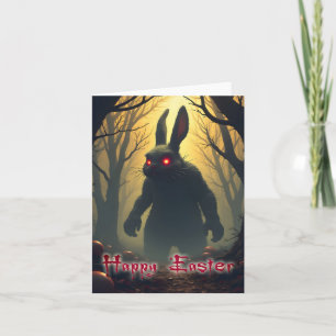 Tarjeta El conejo de Pascua espeluznante en el bosque somb
