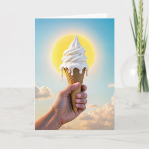 Tarjeta El cono del helado goteando en sol caliente