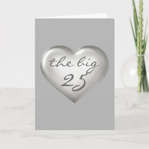 Tarjeta El corazón del Big 25 de vidrio plateado - en blan