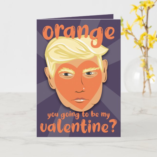 Tarjeta El corazón Naranja gracioso de Donald Trump | Día  (flor amarilla)