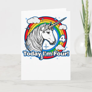 Tarjeta El cuarto cumpleaños del niño, el arcoiris unicorn