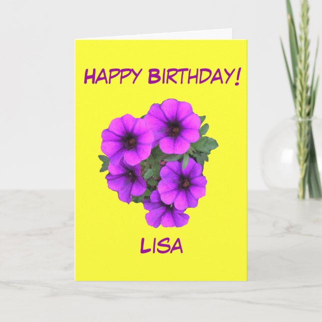 Tarjeta El cumpleaños bonito de las flores de la púrpura (Anverso)