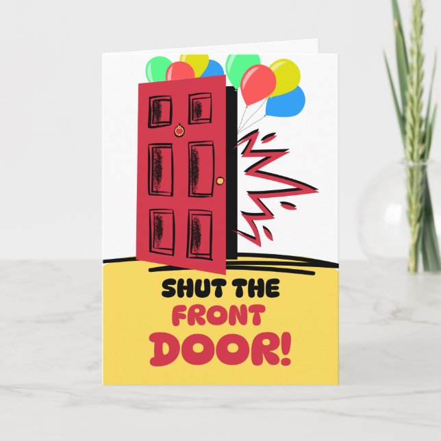 Tarjeta El cumpleaños cierra la puerta delantera sorprendi (Anverso)