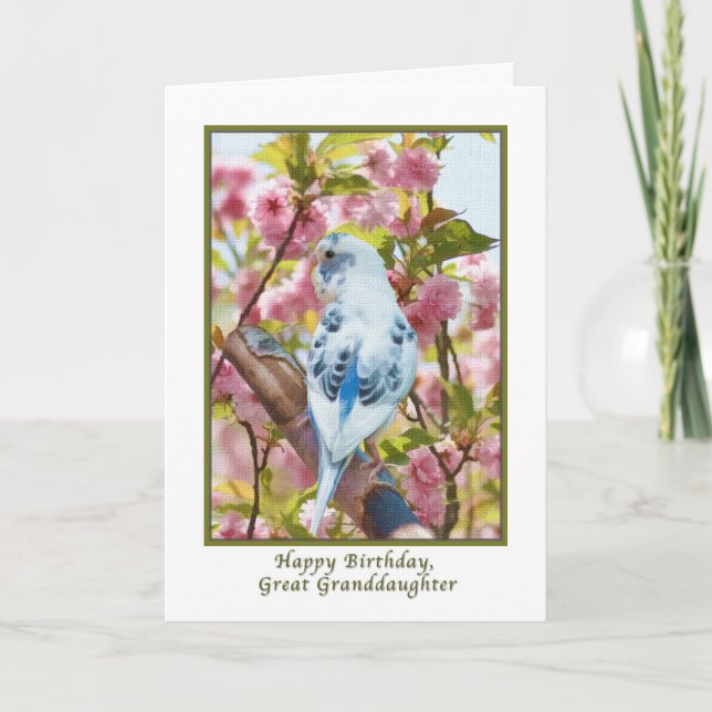 Tarjeta El cumpleaños de la bisnieta con el loro azul (Anverso)