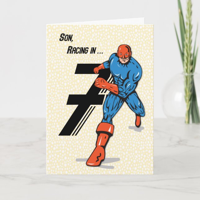 Tarjeta El cumpleaños de superhéroe de 7 años (Anverso)