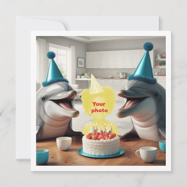 Tarjeta El cumpleaños de tu hijo con delfines, delfín (Anverso)