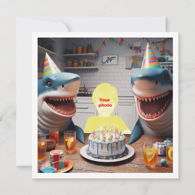 Tarjeta El cumpleaños de tu hijo con tiburones, cumpleaños (Anverso)
