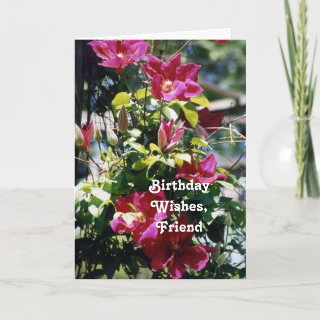 Tarjeta El cumpleaños desea, amigo, floraciones bonitas (Anverso)