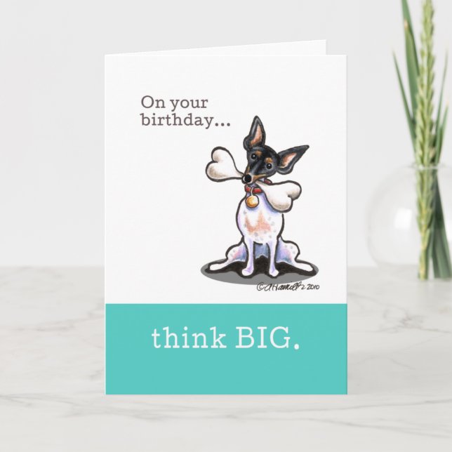 Tarjeta El cumpleaños divertido de Terrier de rata piensa (Anverso)