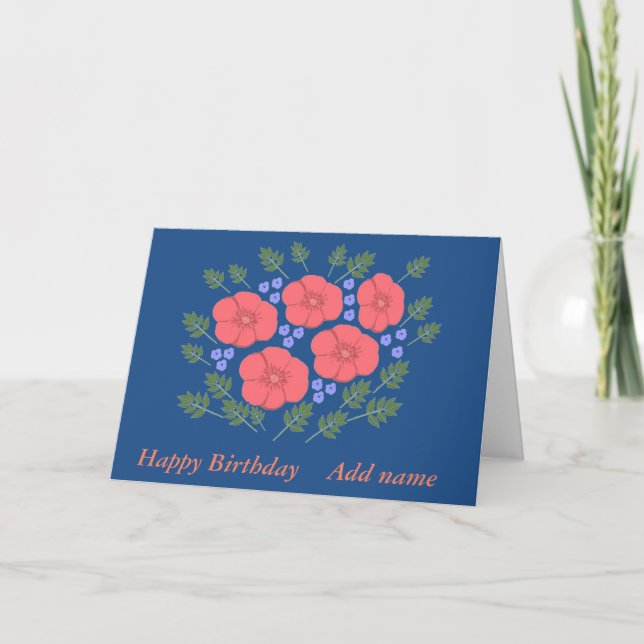 Tarjeta El cumpleaños floral de los años 70 retros añade (Anverso)