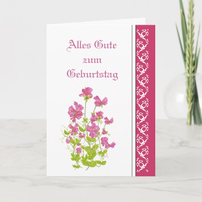 Tarjeta El cumpleaños, guisantes de olor, jardín florece (Anverso)